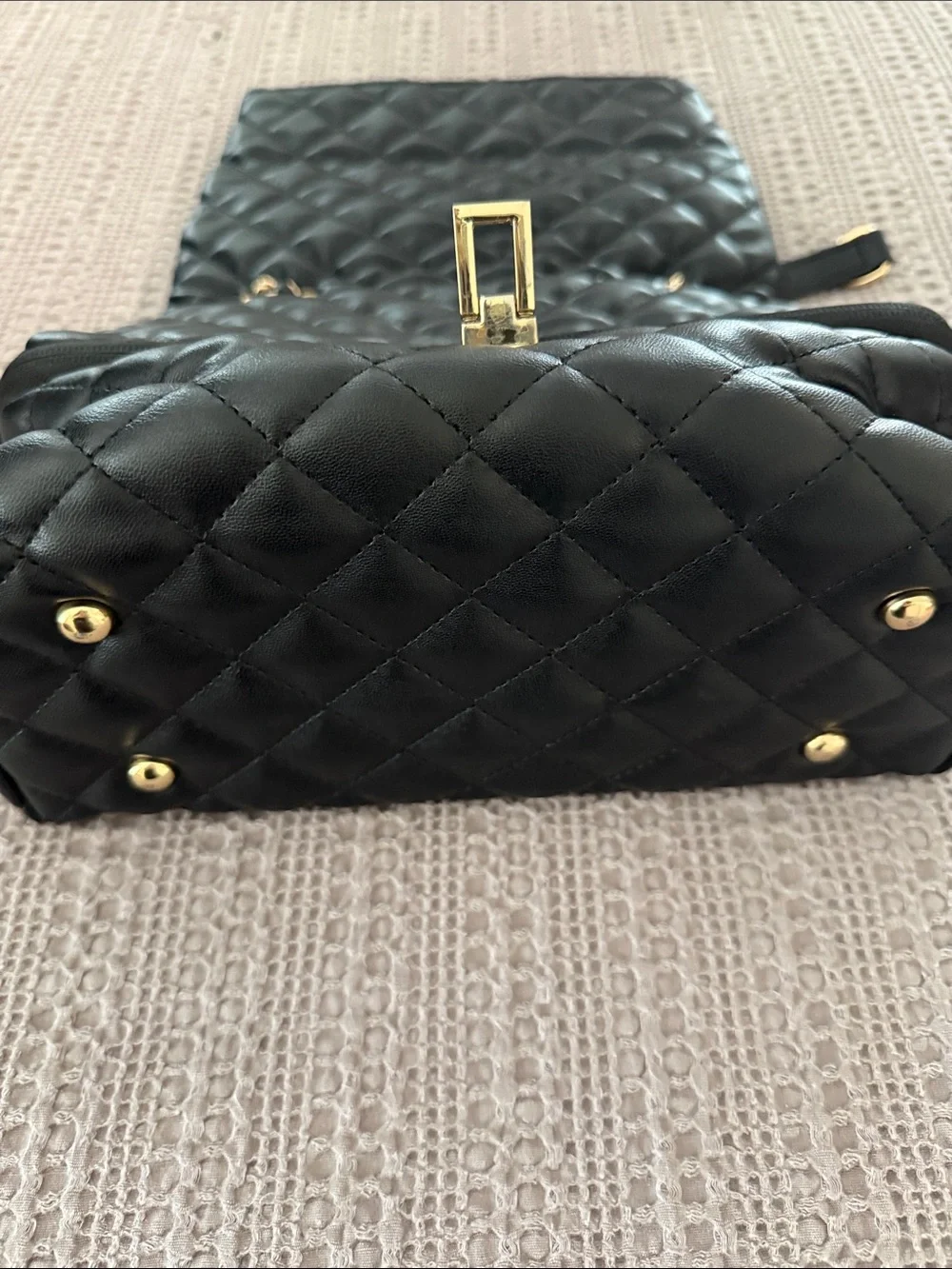 CARTHAN Ruthie Black Quilted Diaper Bag Crossbody Chain Strap